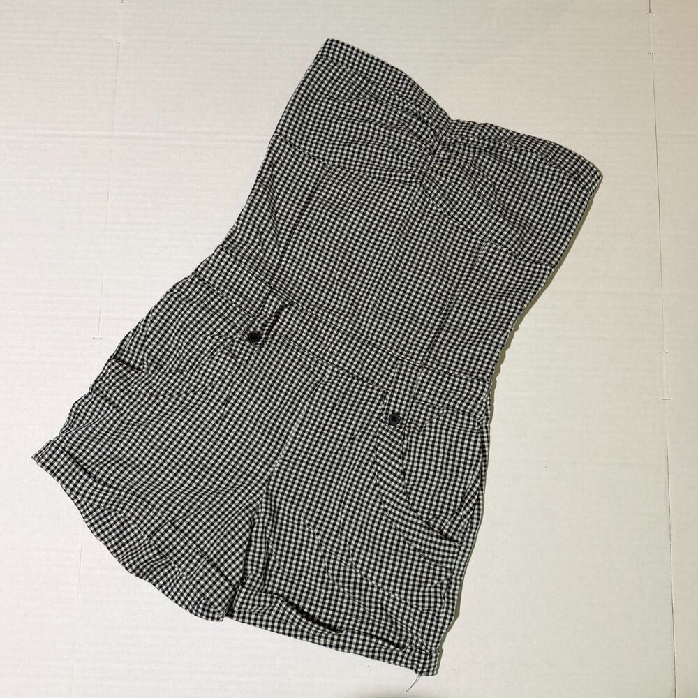 Say What, VTG Y2K Strapless Black White Gingham Romper, S Retro Summer Pinup
